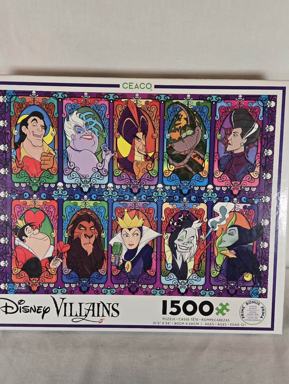 Disney Villains Puzzle 1500 Piece With Poster Stained Glass Image CEACO Complete
